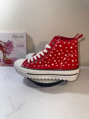 NWOT Chosen Steps Women’s Red High-Top Studded Canvas Platform Sneakers - Size 9